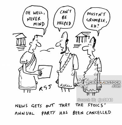 'News gets out that the Stoics' annual party has been cancelled.'